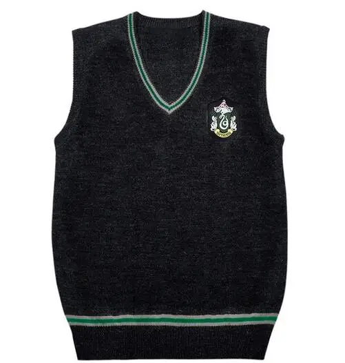 Свитер Gryffindor Hufflepuff Ravenclaw Slyther свитер с v-образным вырезом и значком универсальная повседневная одежда для костюма Харриса - Цвет: Slater