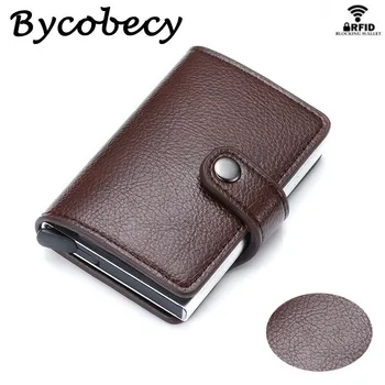 

Bycobecy 2019 New RFID Blocking Button Double Protection Wallet For Credit Card Vintage Wallet Pop-Up Card Case Slim ID Holder
