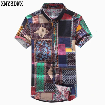 

New 2020 Summer Men's fashion brand Pattern leisure linen big yards short sleeve shirts / Male National wind casual Print shirts