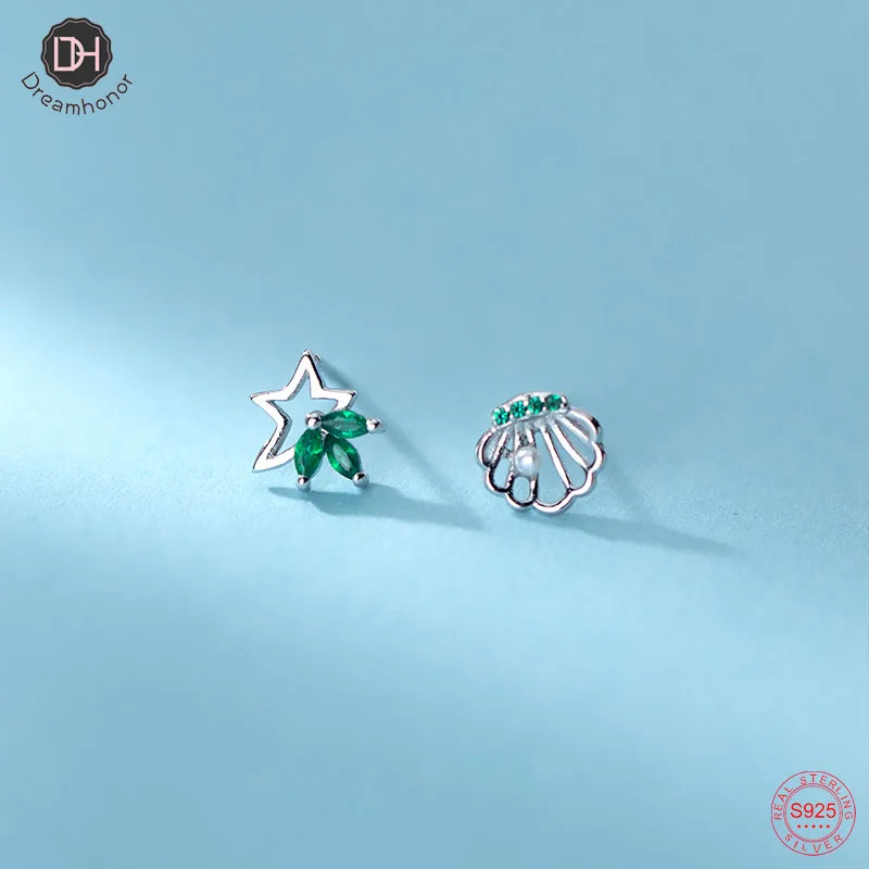 

Dreamhonor Fashion 925 Sterling Silver Hollow Starfish & Shell Zircon Stud Earrings For Women Birthday Gifts SMT116