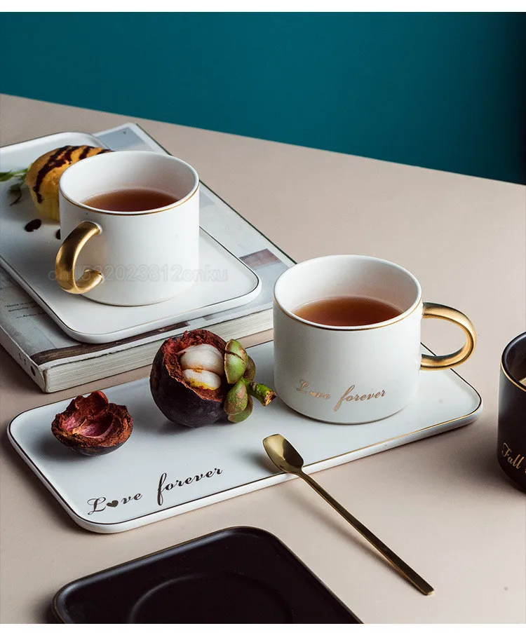 Креативный Европейский Кофе чашка с блюдцем набор простой расписанные золотом Керамика кружка, кружка для молока на завтрак днем Чай чашка и блюдо и ложка