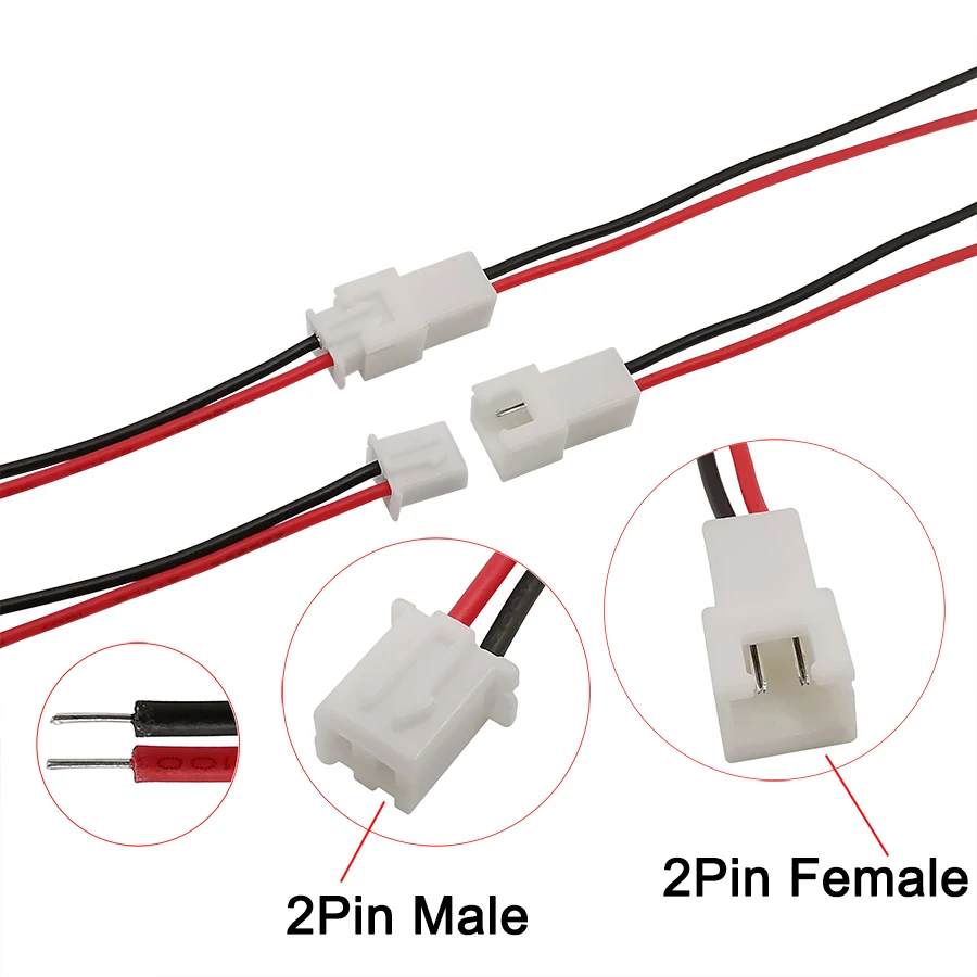 2/5/10 Pairs XH 2.54mm JST 2PIN Male to Female Plug Connector w/ 10cm Wire Cable 