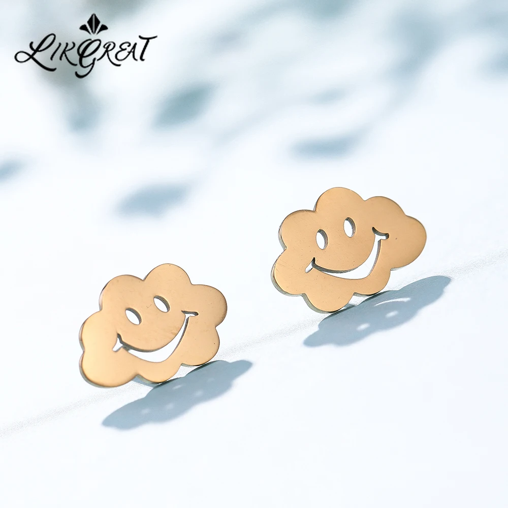 Женские серьги гвоздики LIKGREAT корейские из нержавеющей стали со смайликом