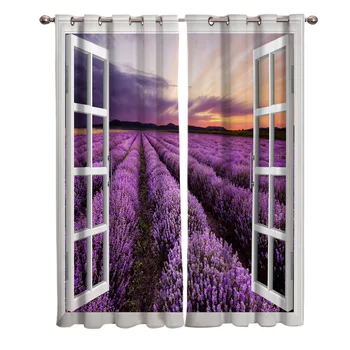 

Purple Lavender Field Window Luxury Home Curtains Modern Home Supplies Living Room Bedroom Custom Curtains