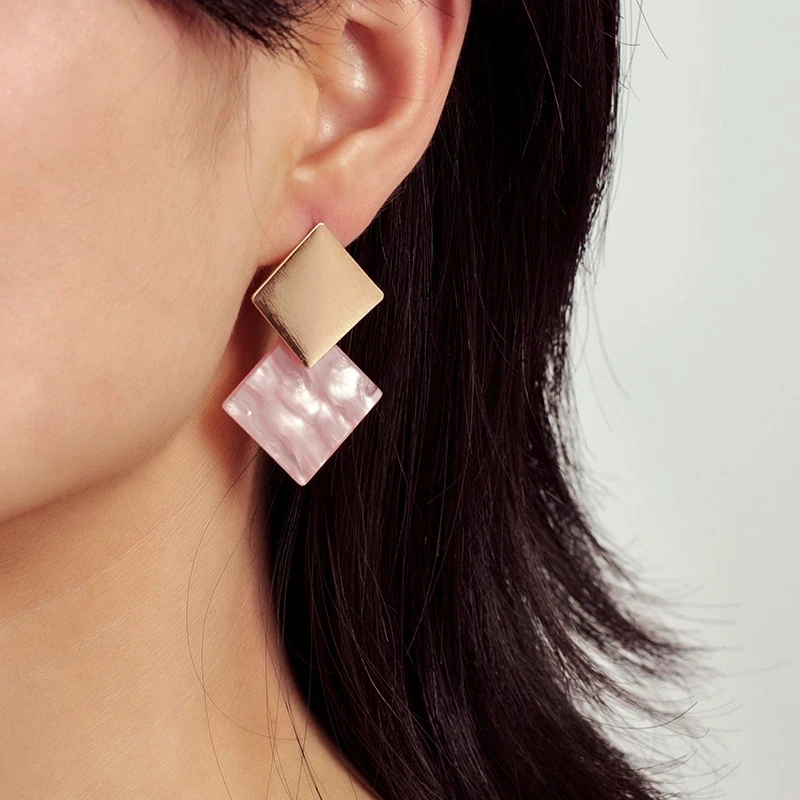 Acrylic Earrings New Korean Acrylic Pink Geometric Earrings for Women Cute Romantic Round Flower Heart Candy Color Fashion Jewelry Brincos