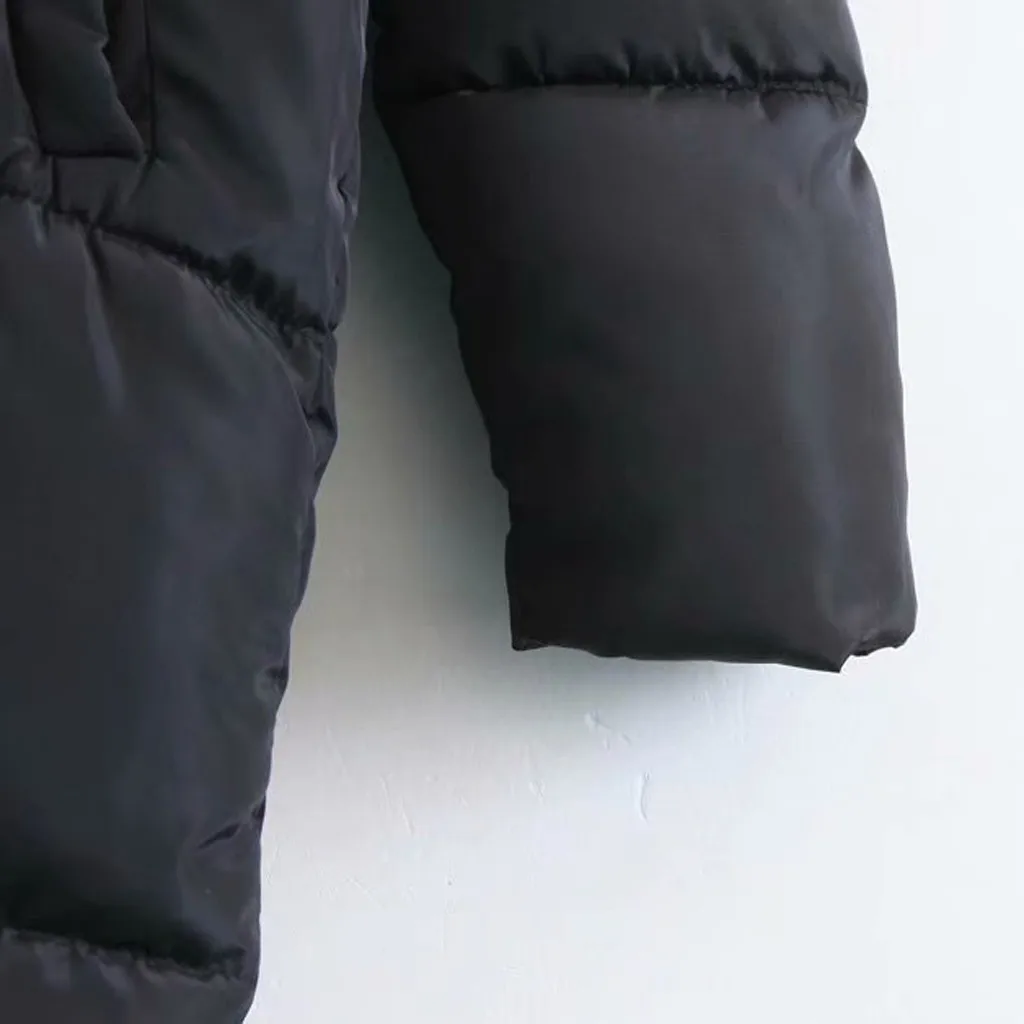 Feitong Женская мода твердая молния кнопки зимние осенние длинный теплый жакет, верхняя одежда с хлопковой подкладкой Парка на пуху, пальто для женщин