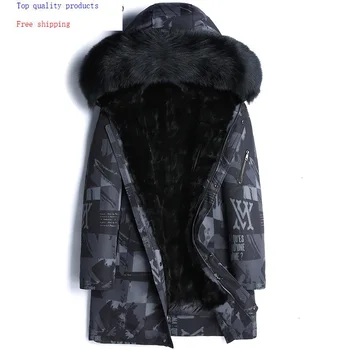 

Real Fur Parka Winter Jacket Men Mink Fur Liner Men's Fur Coat Fox Fur Collar Plus Size Down Jacket Mink 4667 KJ2976