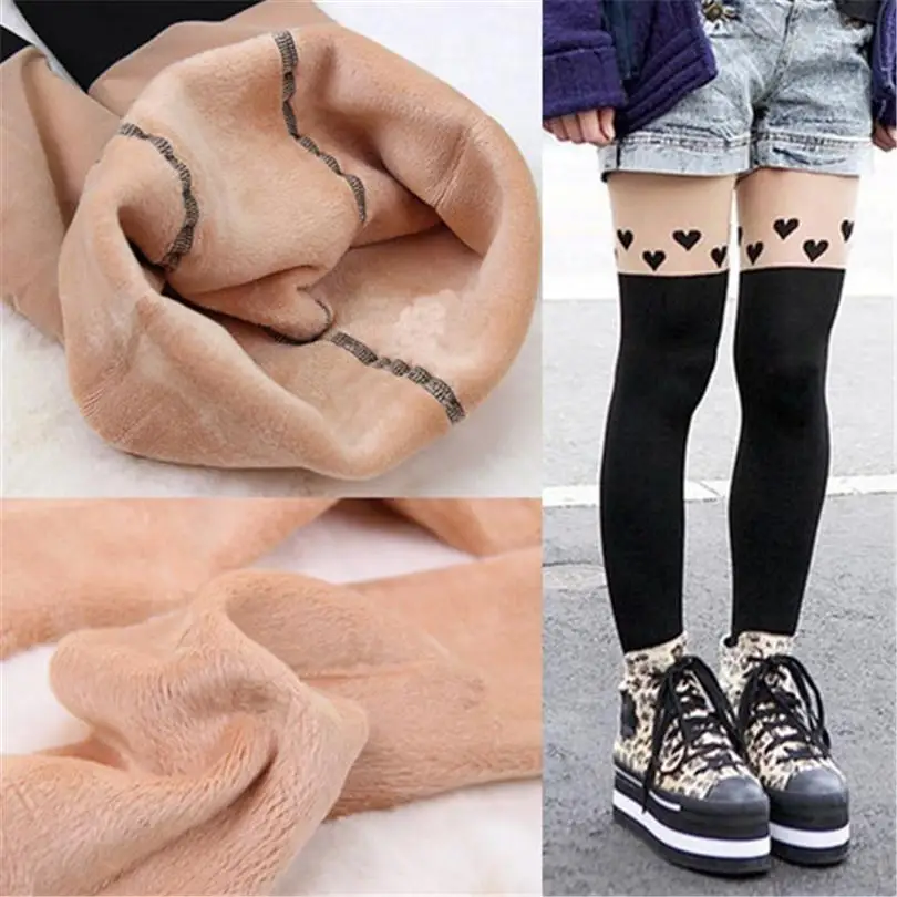 LJCUIYAO Winter Thick Warm Women Tights Plus Velvet Hosiery Femme Pantyhose For Elastic Pantyhose Printed Cat Stretchy Tights