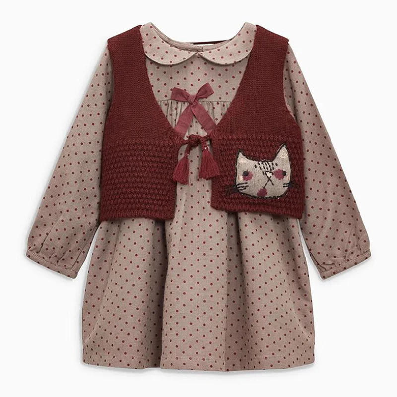 

2-7Yrs Baby Girls Dresses Wave Point Dress 2020 Spring Cotton Dress Girl Long Sleeve Children Clothing Spring
