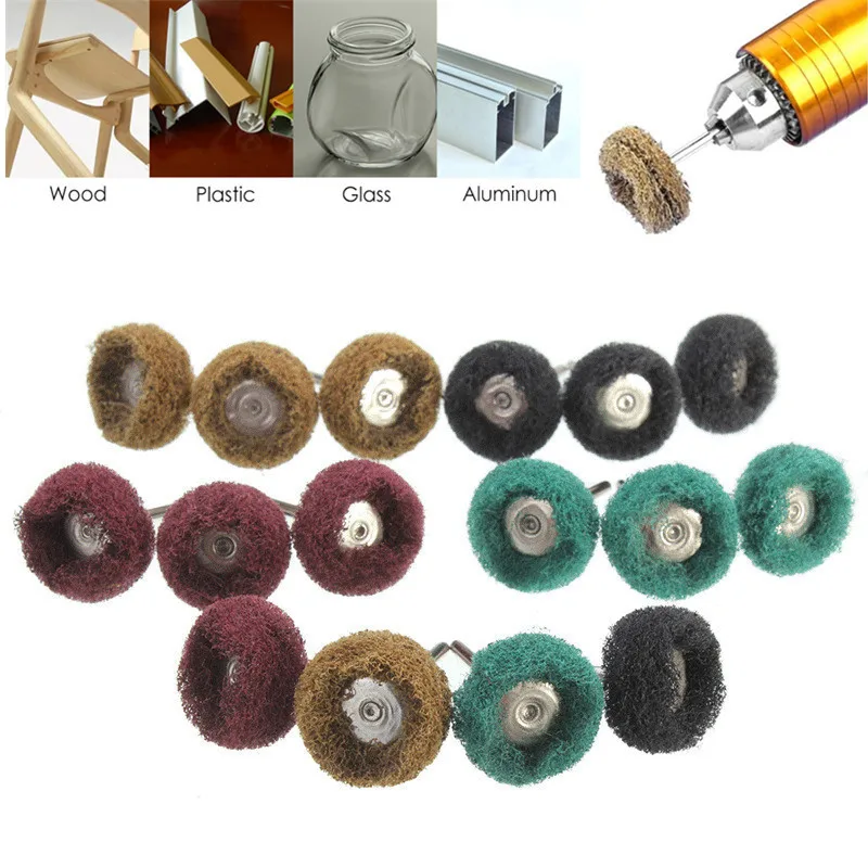 

10pcs Nylon Fiber abrasive brush Scouring Pad 3mm Shank Grinding sanding Head Buffing polishing Wheel for Dremel Rotary Tools