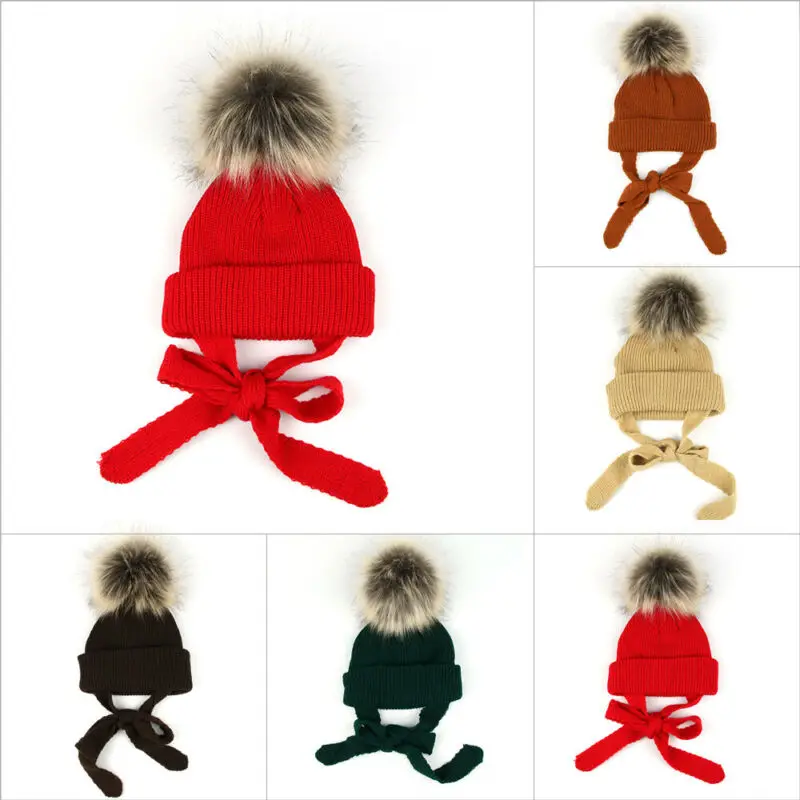 Модная зимняя Лыжная для открытого воздуха наушники вязанная шапка детские волосы мяч вязаная шапка