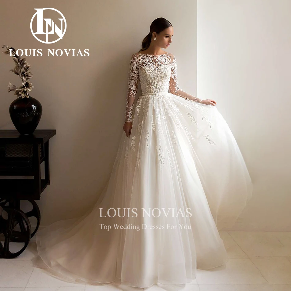 LOUIS NOVIAS A-Line Wedding Dresses For Women 2023 Delicacy Beaded Lace Embroidery Long Sleeve Wedding Gown Vestidos De Novia