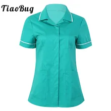 Женская Медицинская туника с отложным воротником, с коротким рукавом, на пуговицах, для больниц, терапевтов, стоматологов, рабочая одежда, Униформа, топы