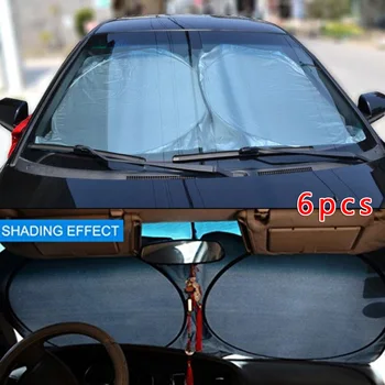 

6pcs/set Car Sunshade Sun Block Visor Side Front Rear Anti-UV Waterproof Metal Reflective Nylon Material Sunshade