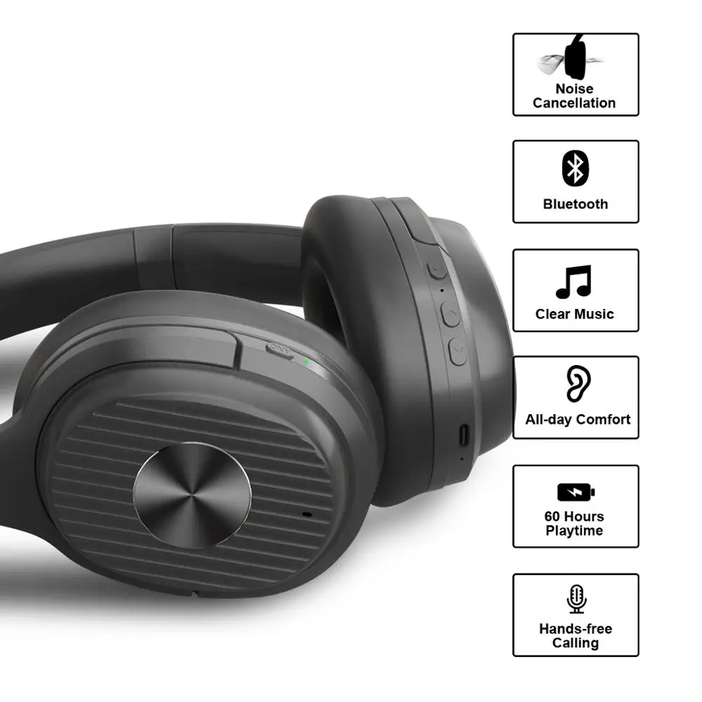 EKSA Wireless Headphones E5 5 0 Bluetooth Headphone Active Noise Cancelling Foldable Wireless Headset With Mic 920mAh For XIAOMI
