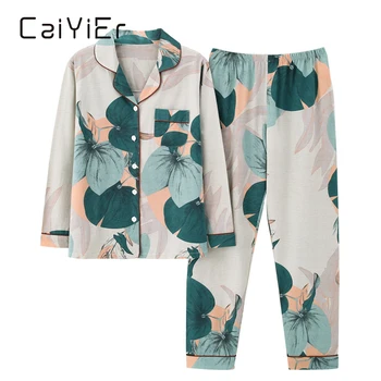

CAIYIER Fresh Flower Winter Women Pajamas Set Sexy Turn-down Collar Pyjama Leisure Soft Ladies Underwear Homewear Suit M-3XL