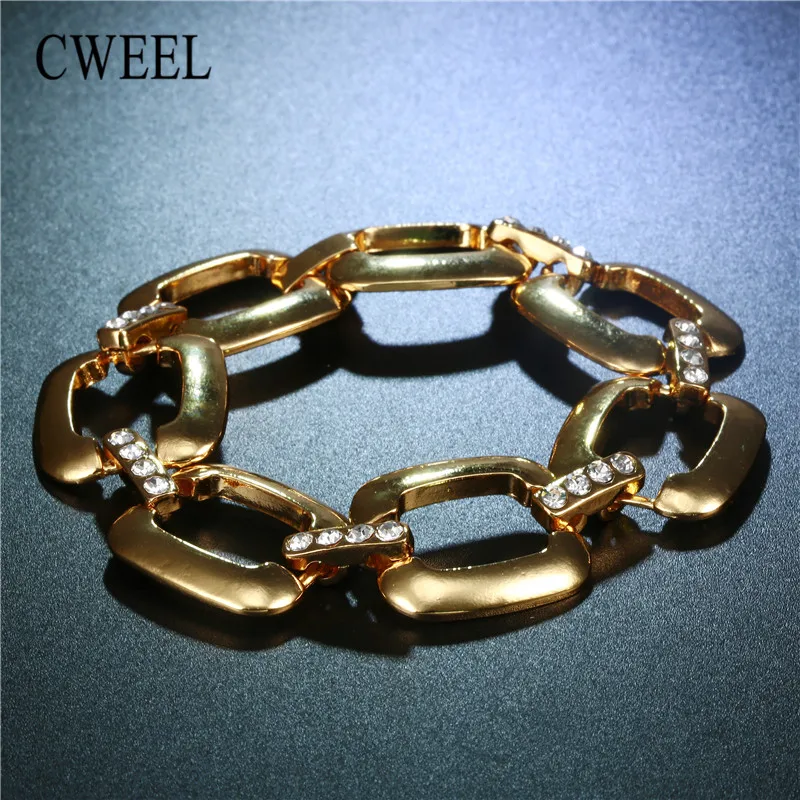 CWEEL золотой цвет браслет и браслеты геометрические полые браслеты для женщин винтажные женские панк металлические Свадебные украшения