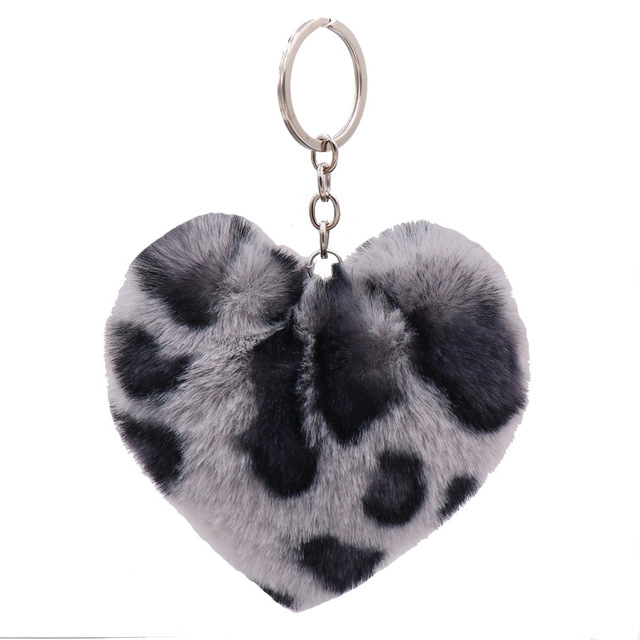 Rabbit Fur Pom-pom Keychain Leopard-print Pom-pom Keychain Lady Mobile Phone Bag Key Ring Love Pendant Decoration