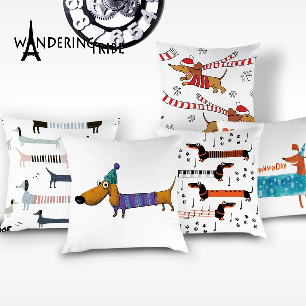 

New Cartoon Dachshund Dog Cushion Cover Sausage Dog Puppy Pillow Case Cover Dog Cushion Covers Sofa Bed Decorative Pillows Cases