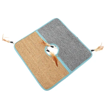 

Natural Cat Scratcher Mat Sisal Scratching Carpet Pad Floor Scratching Rug with Toys for Cat Grinding Claws for Christmas Gift