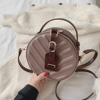 

Brand Women Handbag Designer Female Shoulder Bags Ladies Crossbody Bags Vintage V-line Round PU Leather Small Mini Tote