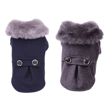 

Pet Woolen Coat Warm Jacket Comfortable Breathable Winter Windbreaker Clothes With Plush Fur Collar For Small Medium Dogs Cats