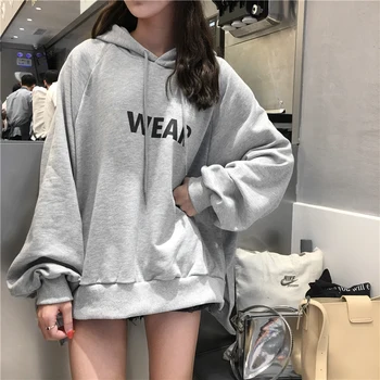 

Letter Print Hoodies Sweatshirt Women Hooded Long Sleeve Autumn Winter Sweatshirts Harajuku Top Oversized Pullover Loose V646
