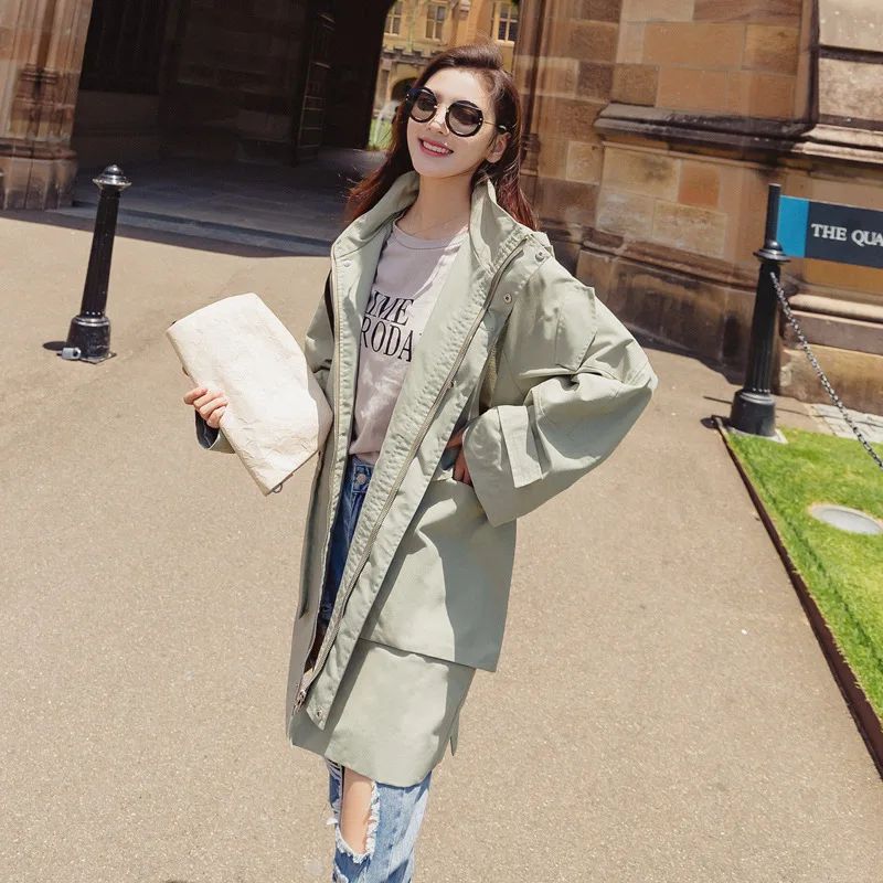 

Trench Coat Women's Mid-length 2019 Korean-style Students Loose-Fit BF Short-height Autumn Trench Coat Hooded Slimming Workwear