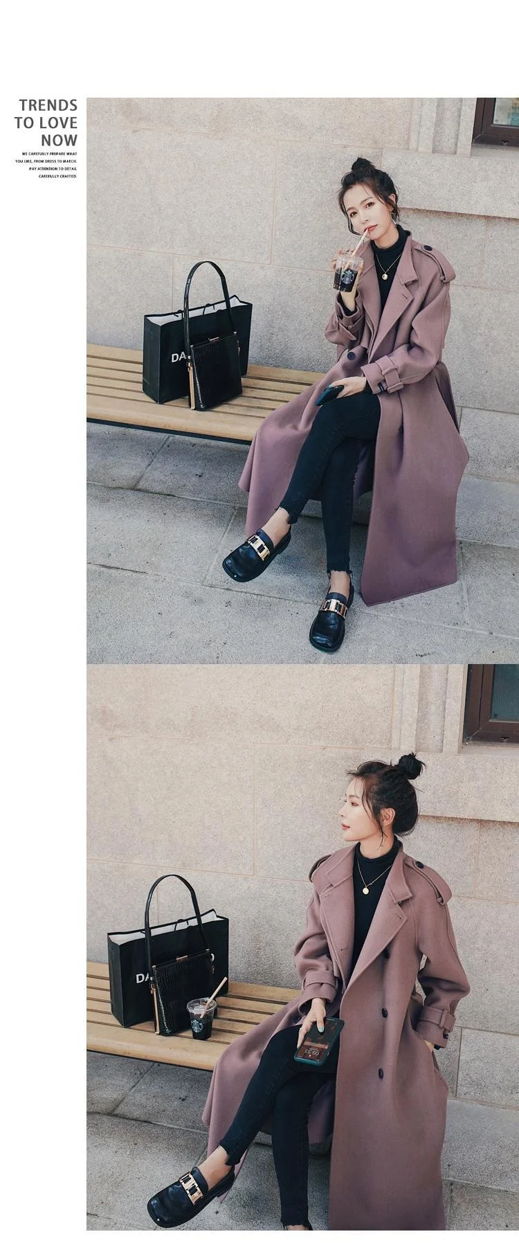 long puffer Woolen Coat Autumn Winter Korean Loose Long Windbreaker-style Thick Cashmere Cotton Jacket Pink Purple High-quality Ladies Cloak long bubble coat