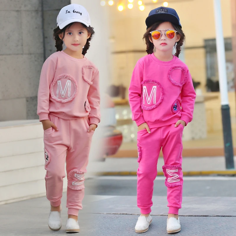 

3-11Y Quality Autumn Girl T Shirt Pants Set New Fashion Baby Tracksuit Children Clothing Pink O-Neck Kids Clothes Girls Suit