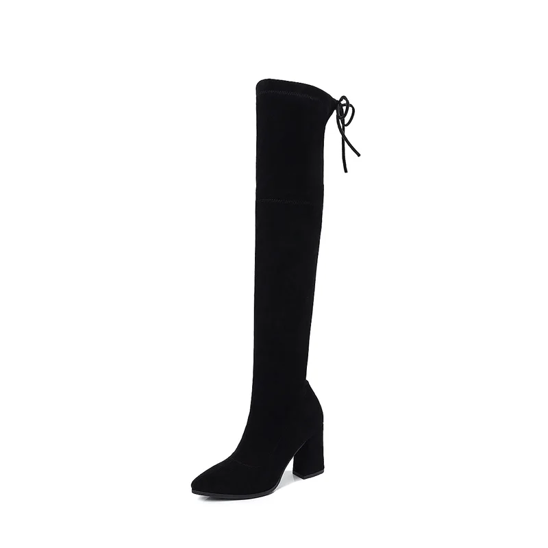 Обувь на высоком каблуке Модные женские ботфорты черного цвета Новые осенне-зимние высокие кожаные сапоги-трубы на плоской подошве, сохраняющие тепло