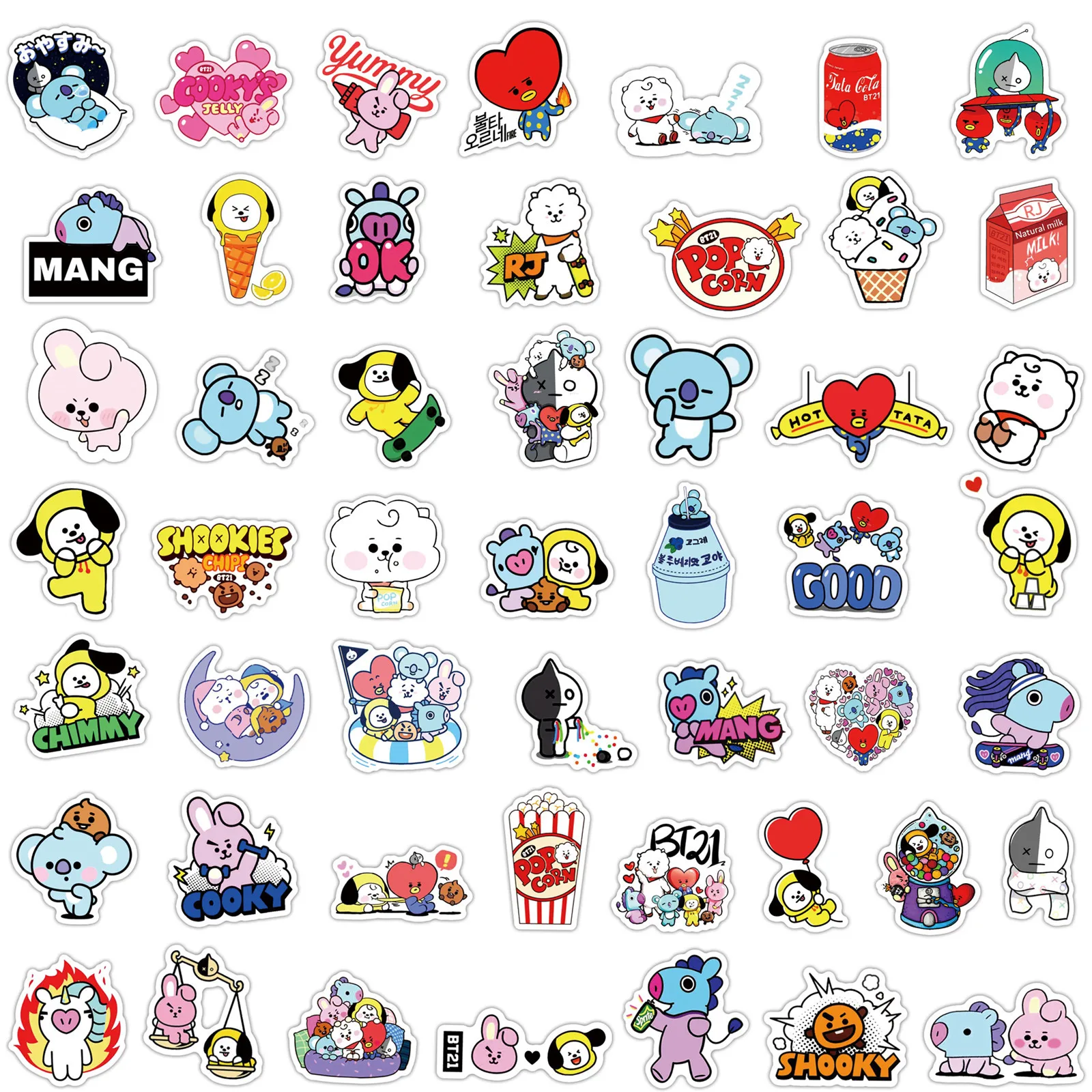 50pcs bt21 stickers kpop kawaii diy diary album planner stickers stationery waterproof laptop trunk decoration sticker stationery sticker aliexpress