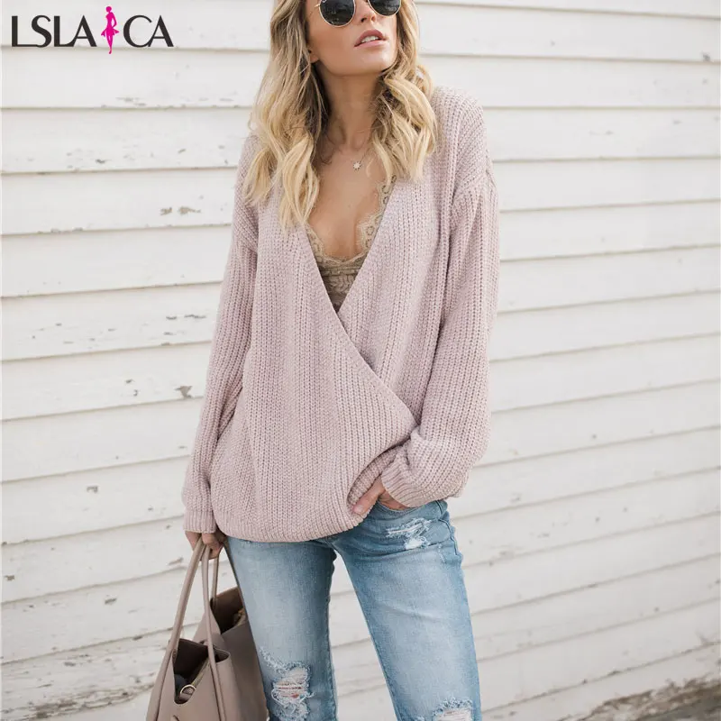 Sweater women on both sides Wear solid color long sleeve knit sweater women fashion wild office womens sweater Sweater women on both sides Wear solid color long sleeve knit sweater women fashion wild office womens sweater