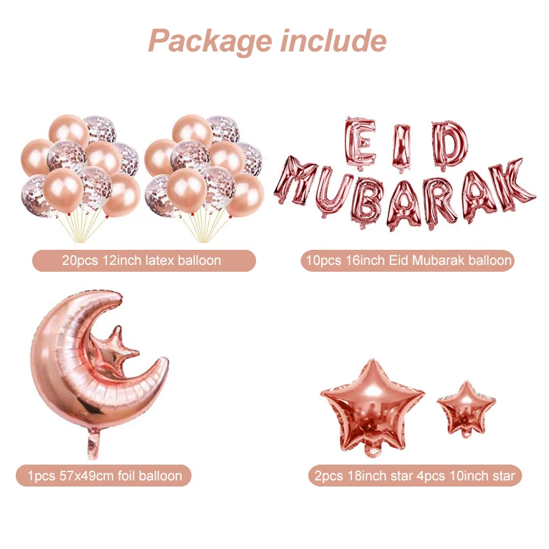 1Set Eid Mubarak Letter Foil Balloons Ramadan Kareem Decorations Banner Star Moon Helium Globos Muslim Islamic Party Supplies