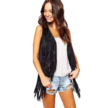 

new cool Women vest coat Ethnic Sleeveless With Tassels Fringed Vests Cardigan Women's Clothing Open stitch chaleco mujer 9.3