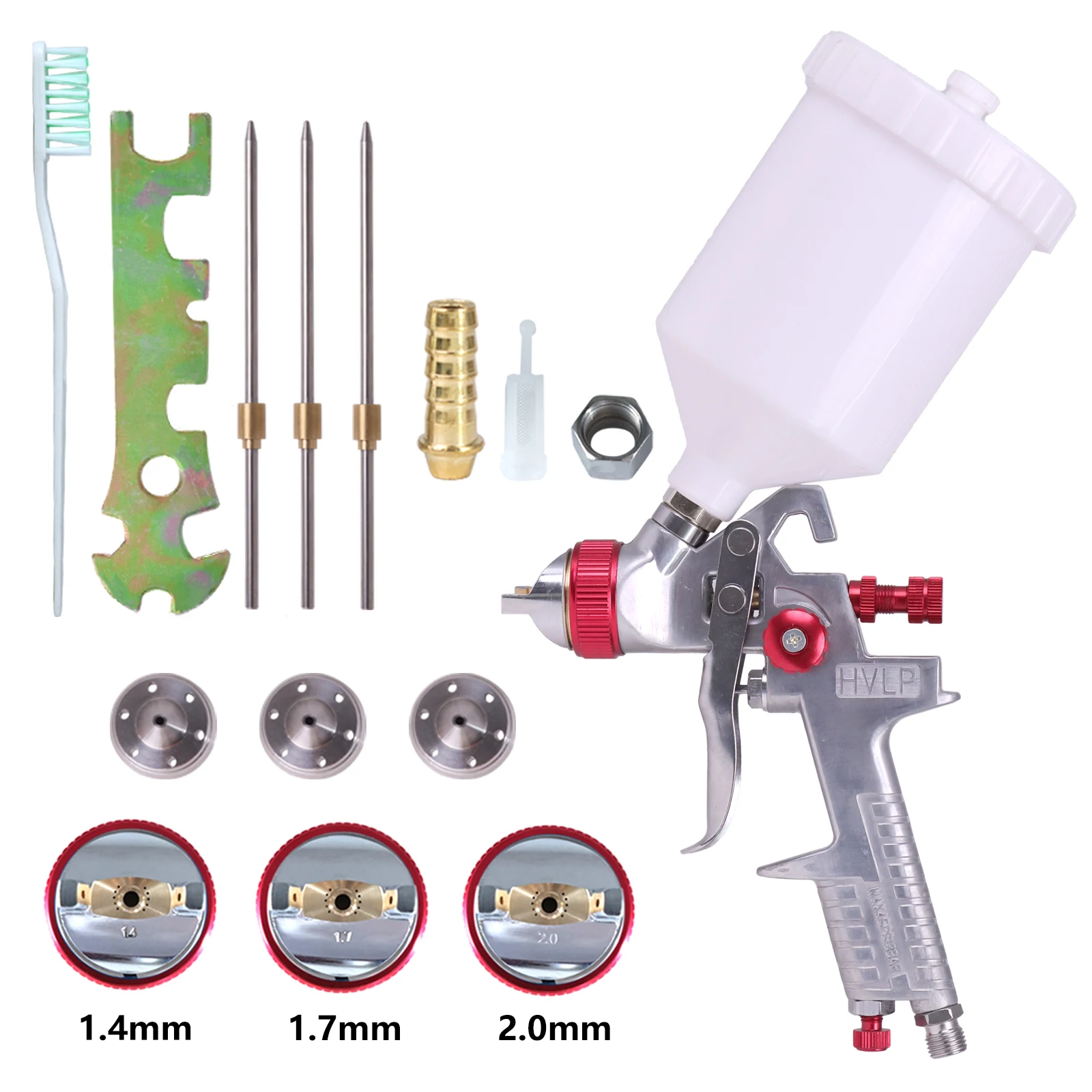 

WENXING High Quality 1.4/1.7/2.0mm Nozzle Professional HVLP Spray Gun 600ML Gravity Feed Airbrush Kit For Car Furniture Painting