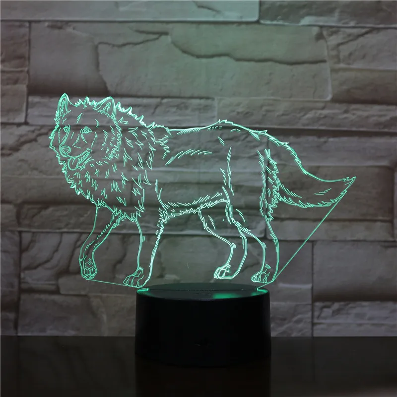 3D-2563 дикий волк животное светодиодный акриловый ночник с 7 цветов сенсорный пульт дистанционного управления Иллюзия изменение подарок для детей