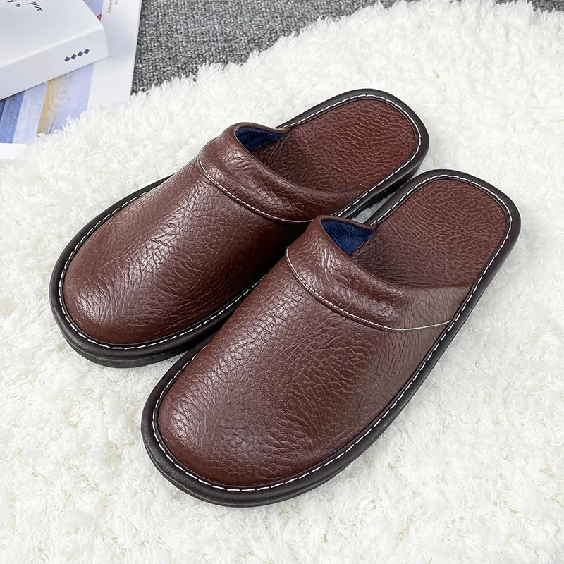 

Plus Big Size 47 48 Unisex Genuine Leather Slippers Waterproof Indoor House Brand Shoes Men Slippers 2022 New Man Women Slippers