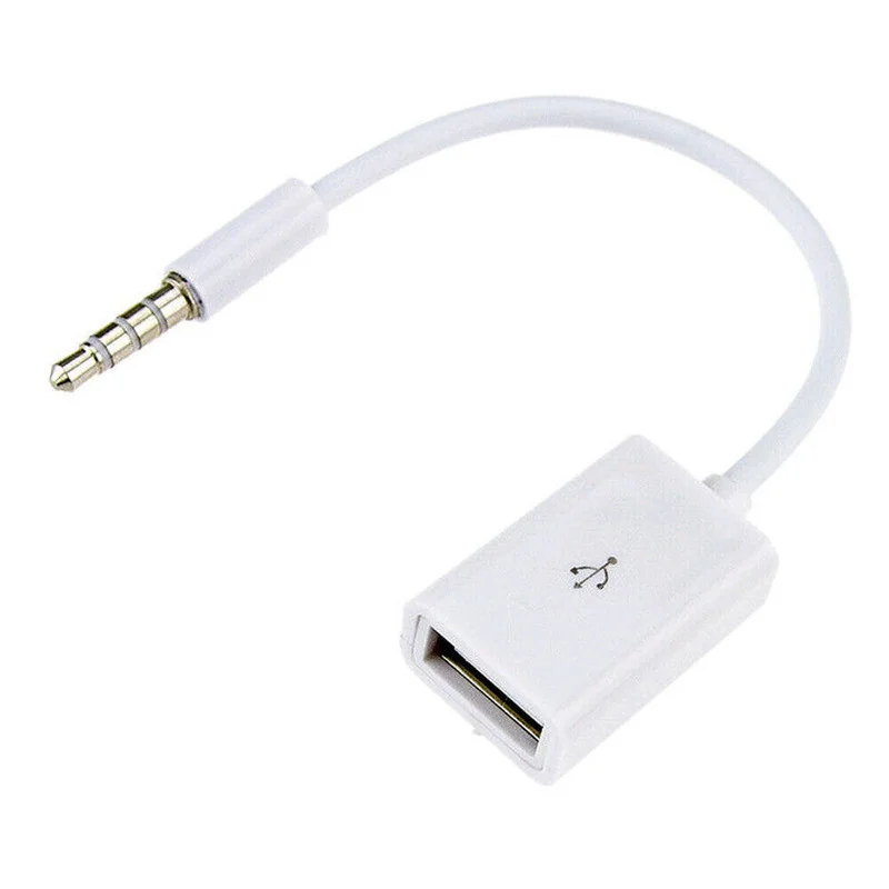 Universal 3.5mm Male AUX Audio Plug Jack To USB 2.0 Female Converter Cable Car MP3 Cord Line White Mini Portable Car Accessories audio cable