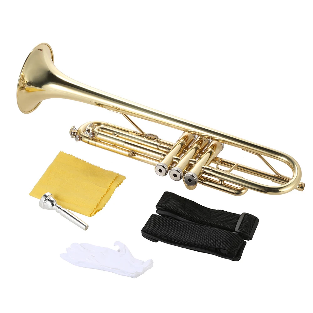 Trumpet Instrument ammoon Trumpet Bb Flat Brass Gold-painted Exquisite Durable Musical Instrument with Mouthpiece Gloves Strap Case