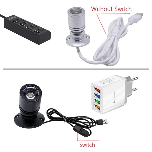EtrnLED USB 스포트 라이트 미니 Led 램프 쥬얼리 쇼케이스 와인 캐비닛 조명 키트, 1W 3W 조정 가능한 스포트 라이트 천장 통 5V 6