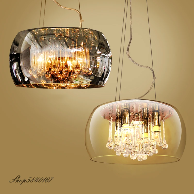 American Crystal Pendant Light Luxury Glass Light Fixture for Living Room Pendant Romantic Dining Room Suspension Decoration LED