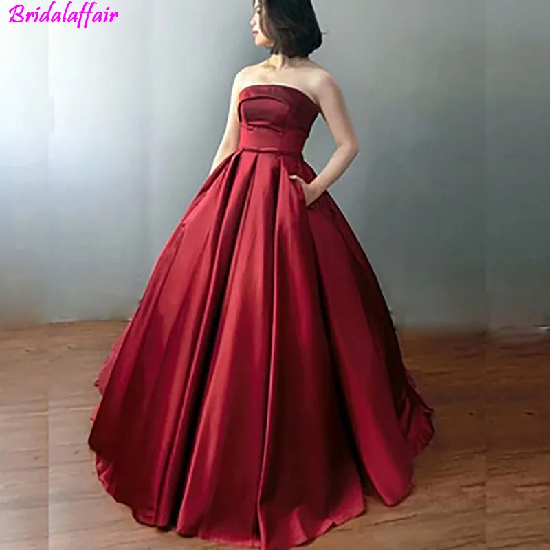 Sukienki Na Bal Puffy Satin Burgundy Prom Dresses Ball Gown Long Evening Dress Saudi Arabic Women Formal Prom Party Gown