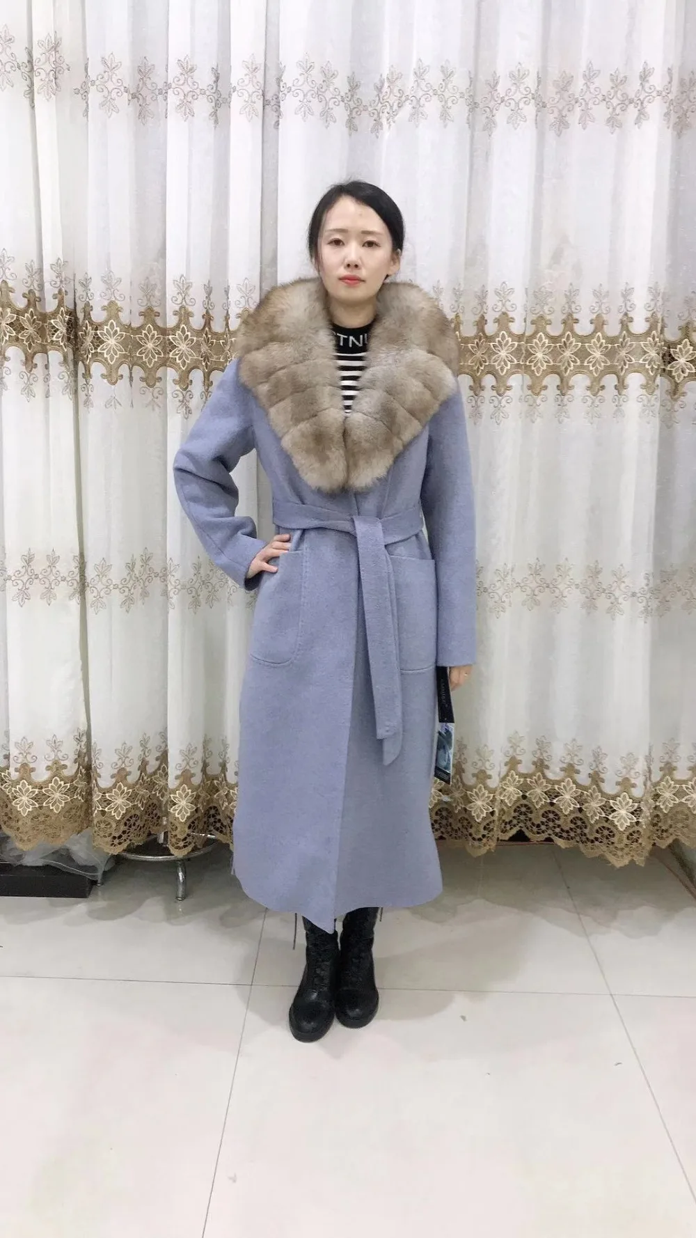 AMSIIKE женское кашемировое пальто Новое кашемировое пальто осень/зима утолщенный стиль шерстяной воротник можно взять