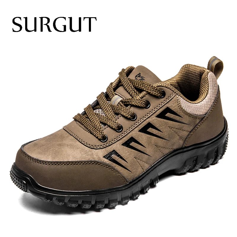SURGUT Big Size 2020 Spring Genuine Leather Men's Shoes Lace-up Man Outdoor Casual Shoes Thick Bottom Stitch Non-slip Male Shoes