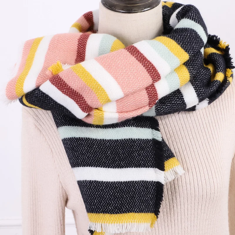 

Manufacturers Customizable 2019 New Style Autumn & Winter Warm Multi-color Stripe Faux Cashmere Scarf Women's Wholesale A Genera
