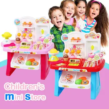 

Pink 1 set of children's multi-function simulation mini supermarket cashier ice cream ice cream candy vendor kitchen music toys