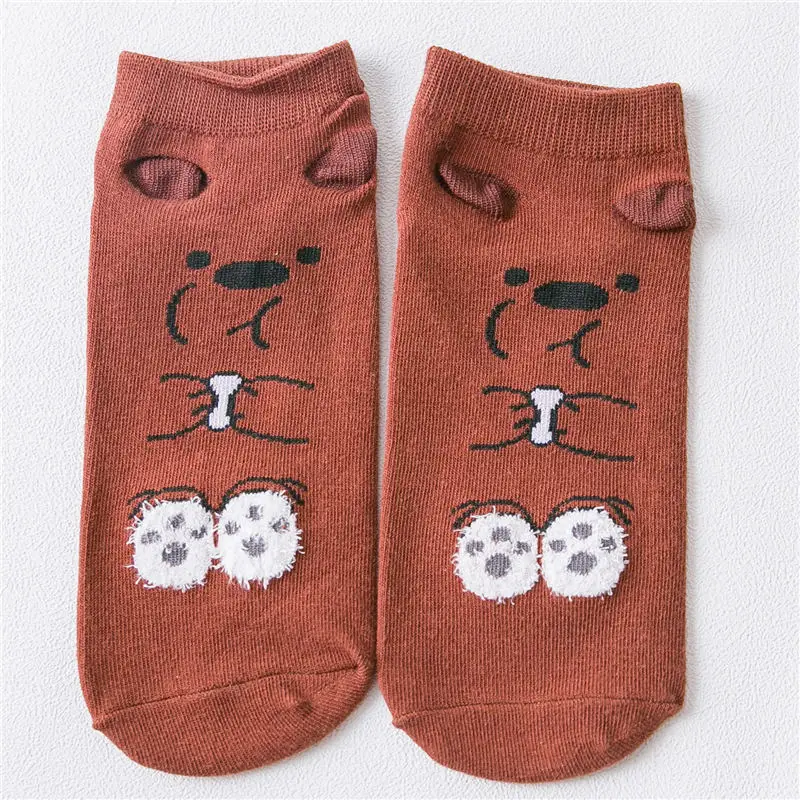 Orange Bear Ins стиль забавные животные узорные женские короткие носки мультфильм Ulzzang Хлопок лодыжки дышащие женские Harajuku Cool Sox - Цвет: Orange Bear