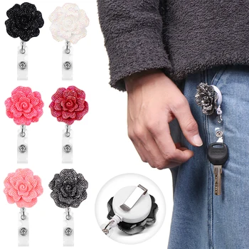 

Doctor Students ID Card Badge Holder Rose Shape Retractable Flowers Nurse Badge Reel Anti-Lost Clip Station Wholesale