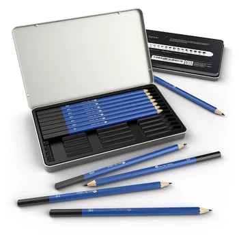 

12 Pcs/set Sketch and Drawing Writing Pencils Tin Box Stationery Supplies 1B 2B 3B 4B 5B 6B 8B HB 2H 3H 4H 5H Pencil